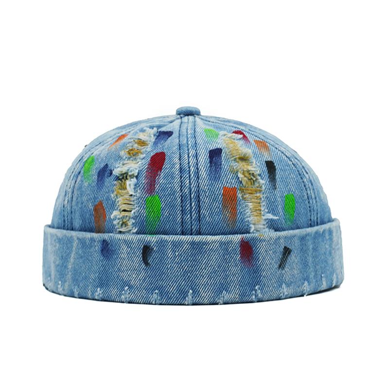 Tear Broken Denim Docker Cap Colorful Brimless Caps Without Visor Adjustable Cotton Polyester Hat Hats Outdoor Street Hip Hop
