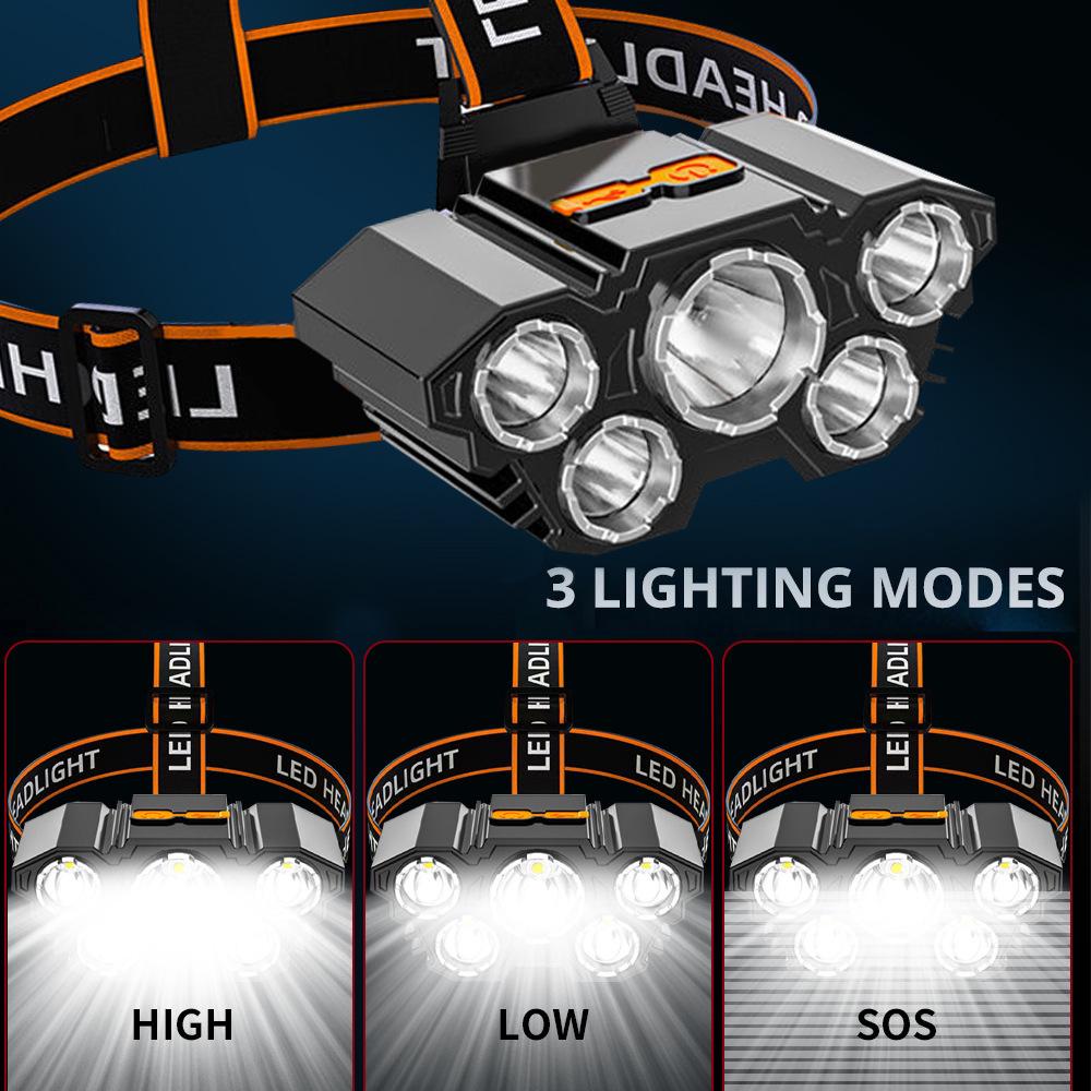 Rechargeable 5LED Waterproof Headlamp: Super Bright, Portable for Outdoor Lighting and Fishing