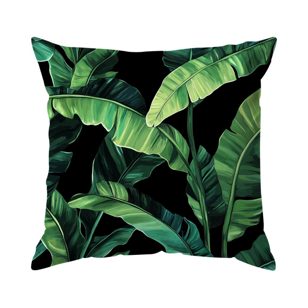 Tropical-Themed Green Leaves Pillowcase Bedroom Sofa Cushion Cover 100% Polyester Living Room Cushion Pillowcase Home Decor