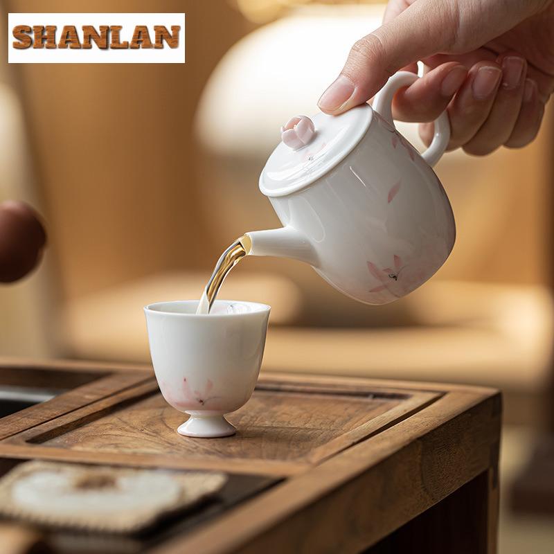 110ml Hand-painted Pink Orchid Teapot Elegant Tea Infuser Pot Tea Making Kettle With Ball Hole Tea Items Supplies Decoration