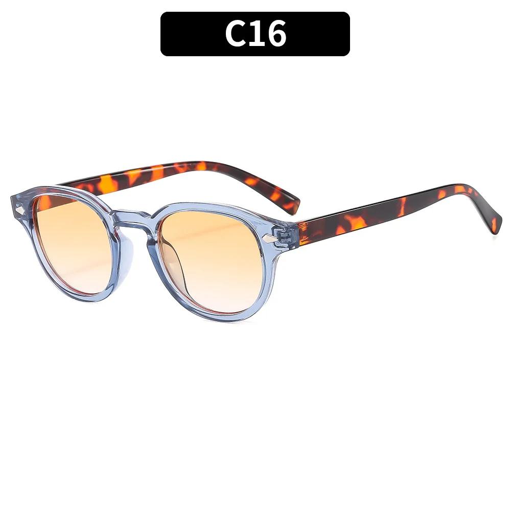 Vintage Tortoise Shell Round Sunglasses Women Men 2024 Brand Design Retro Rivet Yellow Blue Lens Square Sun Glasses Female UV400