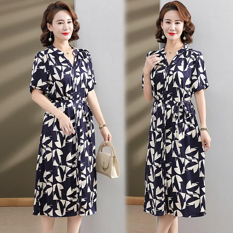 Women's Elegant Floral Print Round Neck Summer Dress