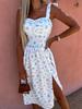 2022 Spaghetti Strap Waist-Cinching Slit Dress for Women