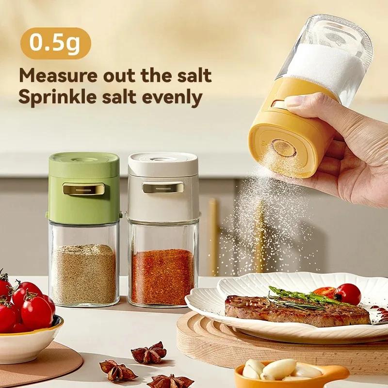 180 ml Glas Kvantitativ Kryddburk, Trycktyp Saltkontrollflaska, Kök Hushållskryddburk, Förseglad Saltburk