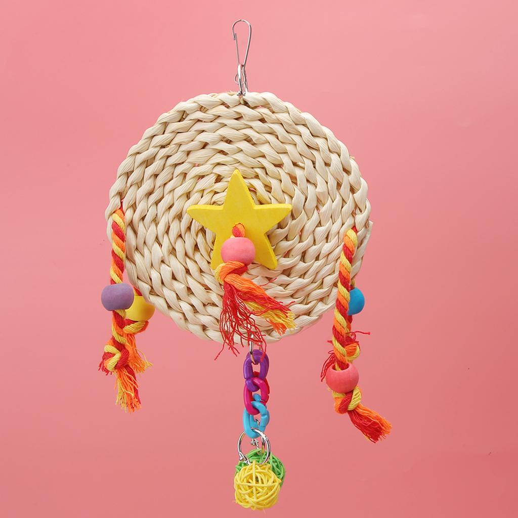 Pet   Non Toxic Straw Plaited Wood Block Chewing Biting Hanging Swing Toy Bird Cage Accessories(S )