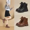 Podzimní Kožené Retro Martinky Dámské Boty na Platformě s Dvojitým Zipem Ležérní Boty Dámské Šněrovací Dámské Kožené Boty