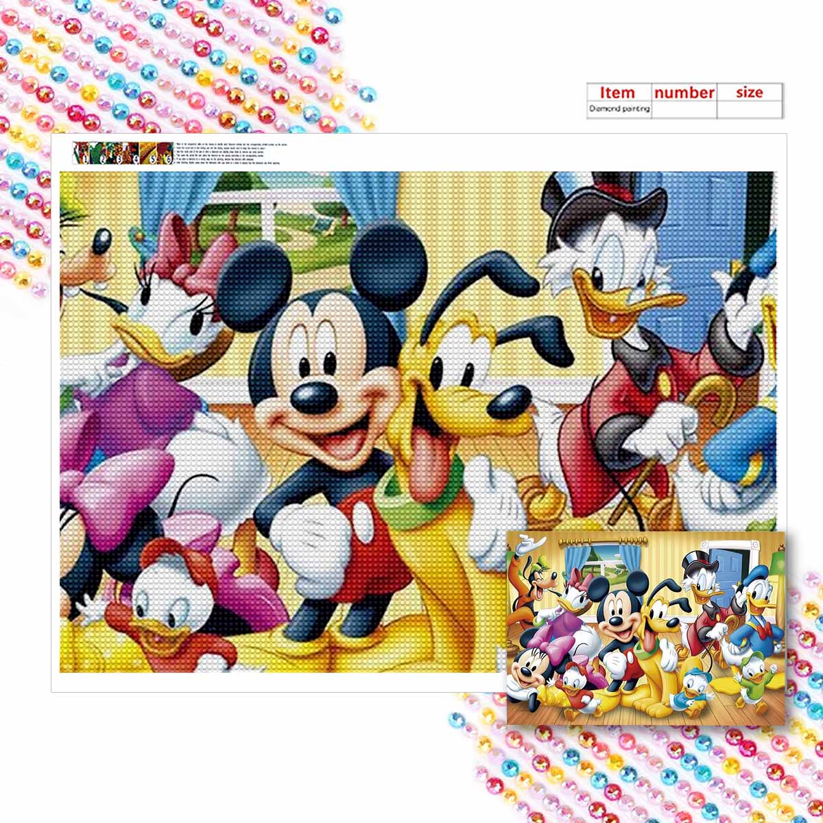 

5D Алмазная мозаика Сделай сам Микки, Минни и его друзья Полная выкладка Стразы Мозаичная вышивка Изделия ручной работы Домашний декор Подарок Round 20x30cm