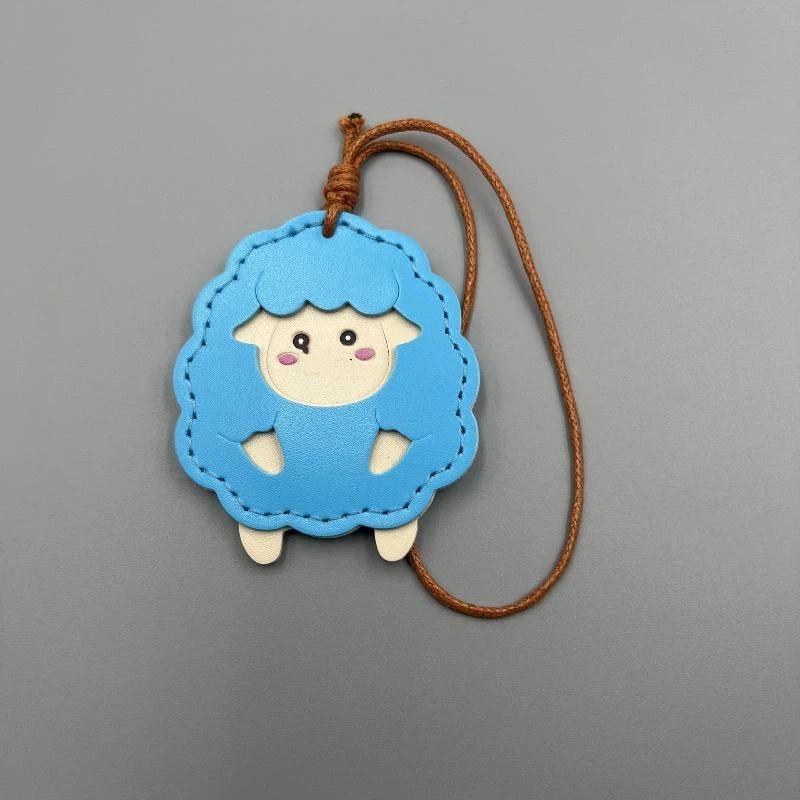 Cute Cartoon PU Leather Lamb Keychain Animal Key Ring Portable Bag Hanging Charm for Backpack Handbag Valentine Gifts
