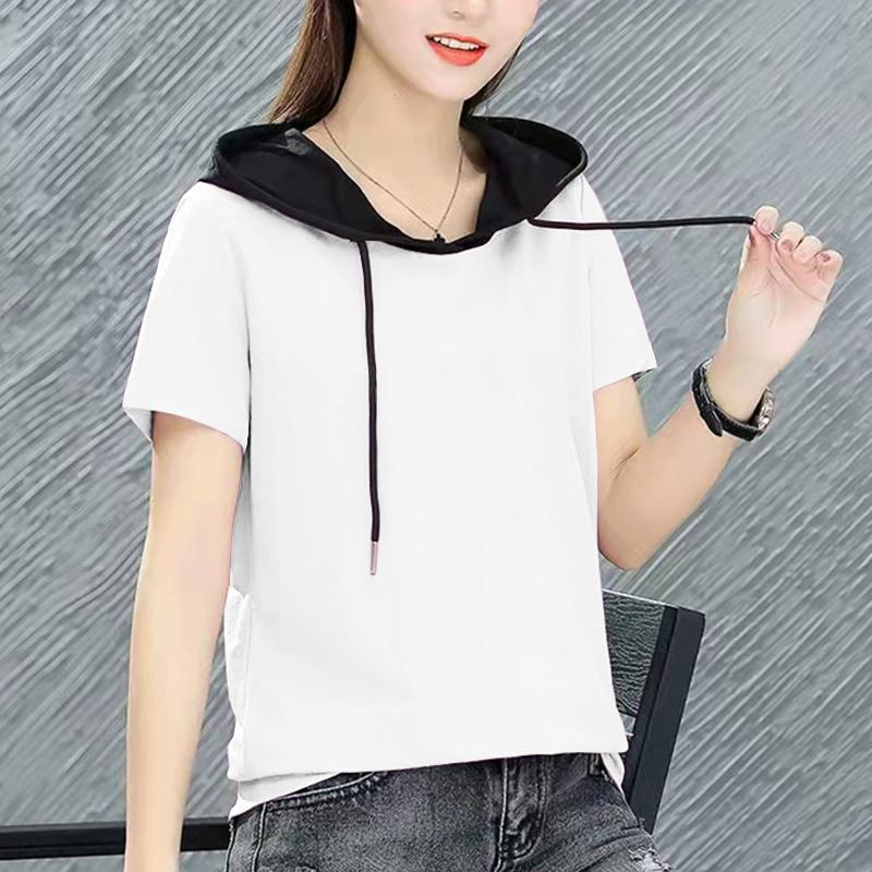 Korean-Style Plus Size Hooded Short-Sleeve T-Shirt - 2025 Summer Fashion Women's Casual Sports Top