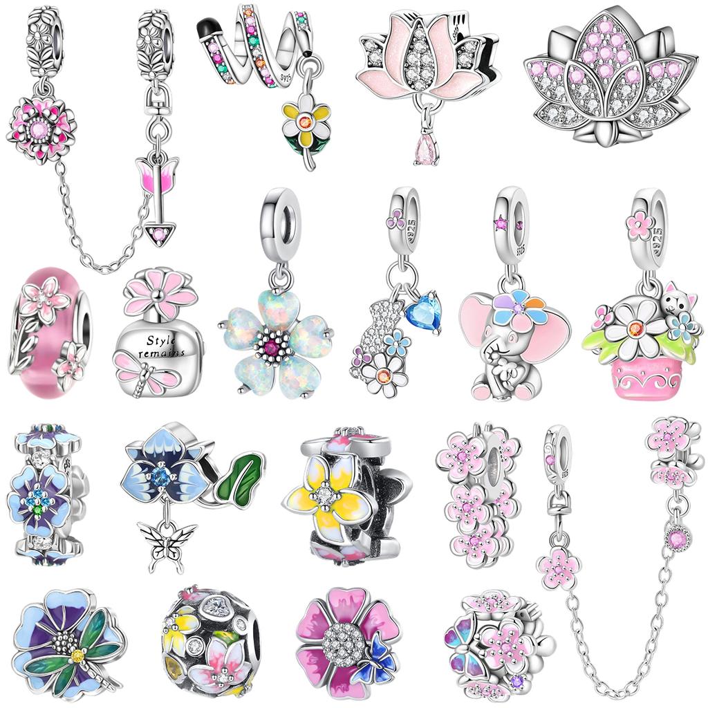 Romantic Copper Flower Charms Bloom Rose Pendants Beads Fit Original Bracelets Necklaces Diy Jewelry Gift For Women