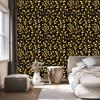 Flowers and Leaves Wallpaper Ochre and Black for Living Room and Bedroom 50x1000