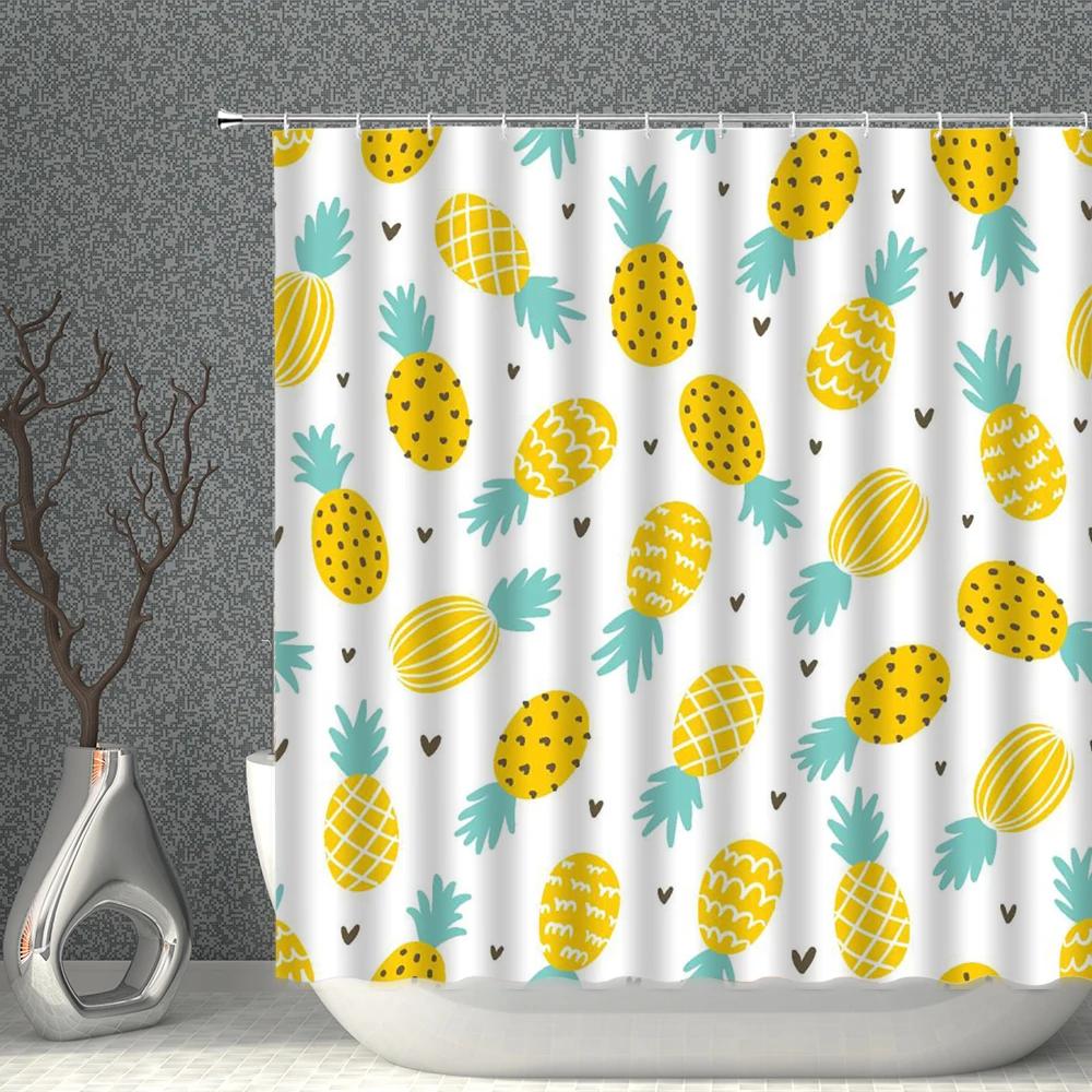 Fruits Shower Curtain Waterproof Fabric Watermelon Apple Strawberry Print Bath Curtains Set Pink Green White Bathroom Screen