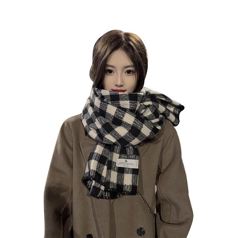 Retro Plaid Scarf Women's New Winter Thickened Korean Style Student Shawl Dual-purpose Warm Scarf Green