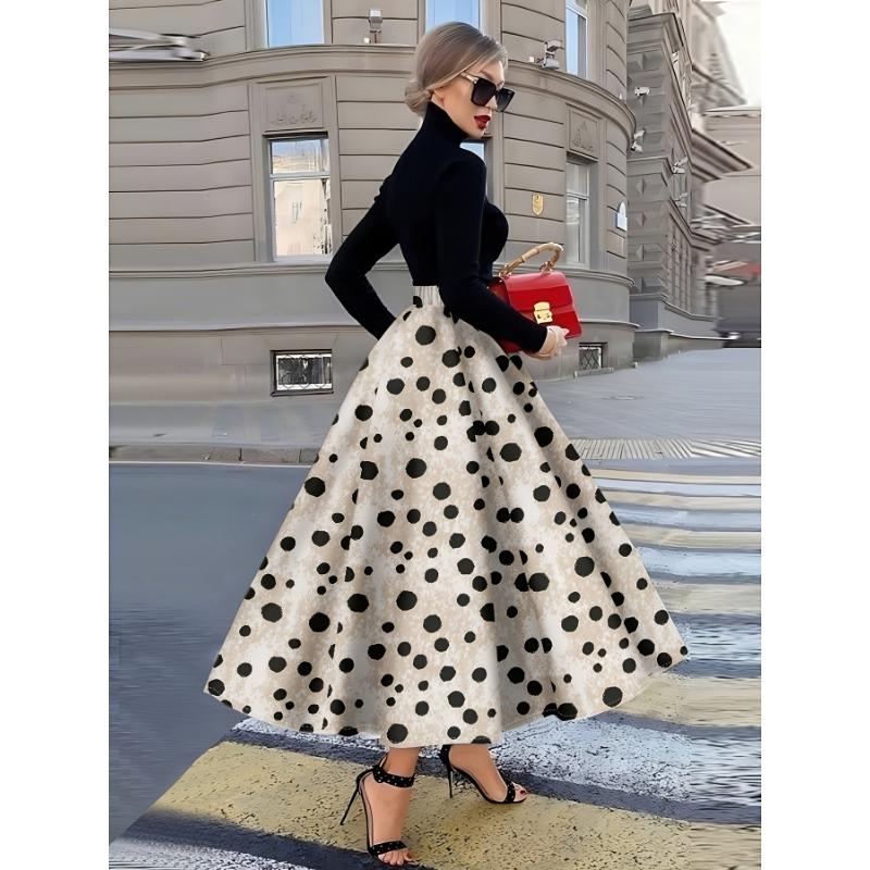 Printed Design Summer Casual Style Black Polka Dot Cream  Half Skirt