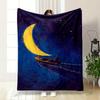 A Sailing Boat with a Crescent Moon As a Sail Glides Through Starry Night. for All Seasons Blanket Lunch Break Throw Gift