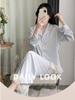 Ice Silk Pajama Set - Women's Long Sleeve & Pants with Lace, Sweet Style, Wearable Outdoors, 2025 Collection