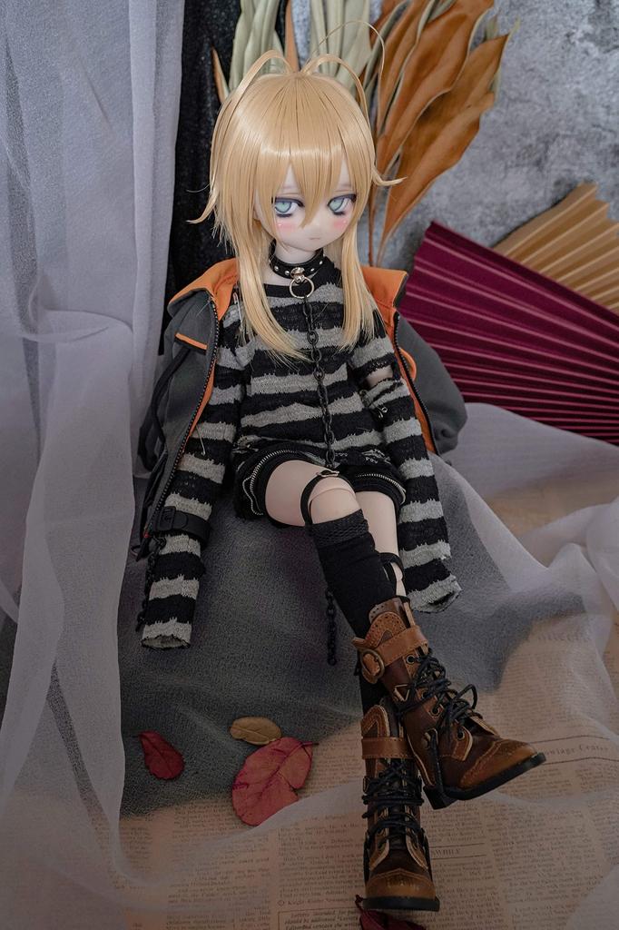 [Dolly Para] Doll boots, 4-minute, boys and girls, Kumako stacked genuine leather boots (brown)