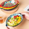 Bohemian Egg-shaped Ceramic Baking Pan Pasta Plate Fruit Salad Plate Colorful Combination Set, 9 Inch