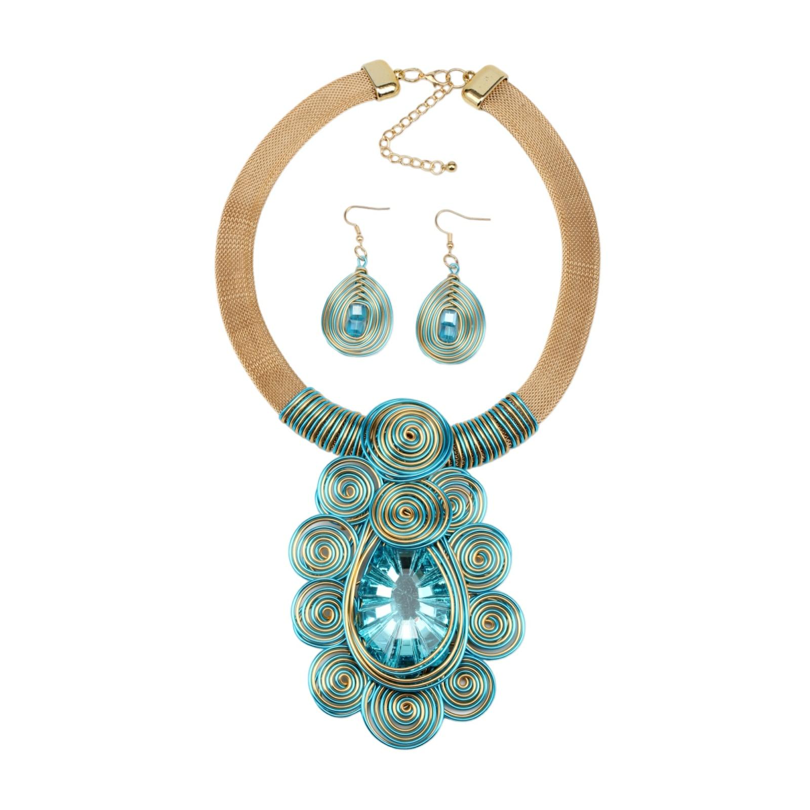 

Crystal Pendant Necklace Earrings for Women Chunky Statement Flower Festival Ethnic Tribal Jewelry Accessories