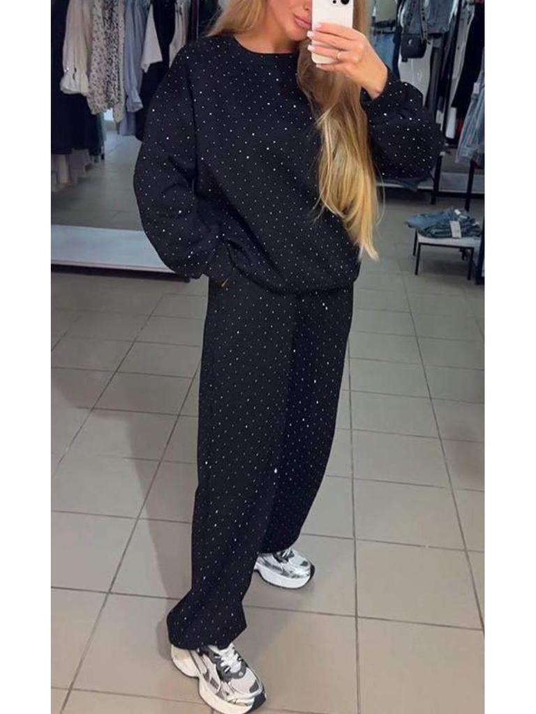 2024 Women's Autumn/Winter Casual Set: Round Neck, Long Sleeve, Hot Drill Top & Ankle-tie Pants