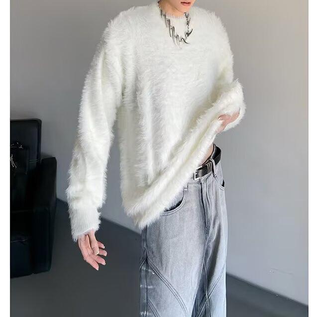 Cardigan Tricot Blanc Doux et Moelleux pour Homme - Style Coréen, Confortable et Chaud, Col Rond, Coupe Ample