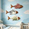 3Pcs Wooden Fish Wall Decoration, Coral Moon Seaweed Fish Hanging Ornament, Nautical Coastal Ocean Theme Wall Art for Bathroom, Living Room