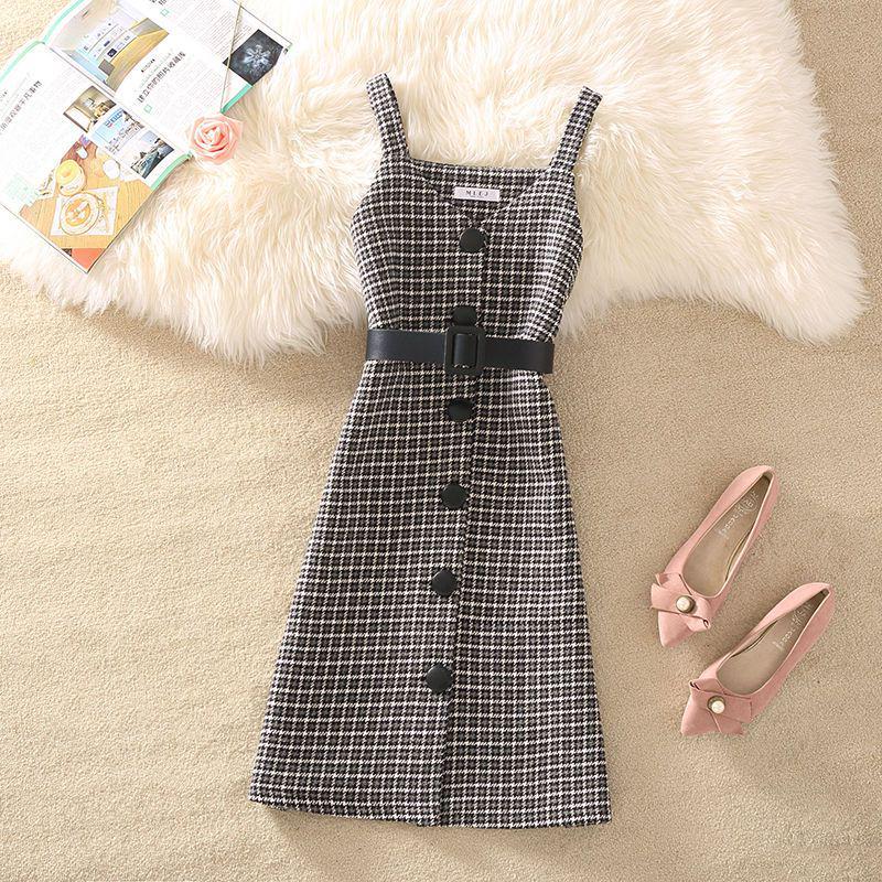 Women's 2023 Retro Wool Plaid Sweater Dress Suit: Trendy Autumn/Winter Two-Piece Set