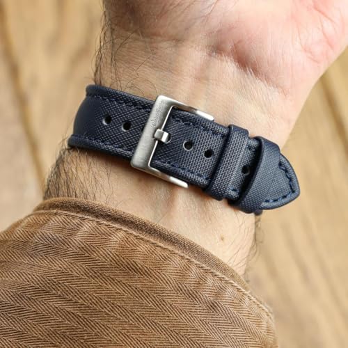 WatchGecko Atlas Sailcloth Waterproof Watch Strap - Stainless Steel Buckle - Durable and Comfortable - 21mm, Blue