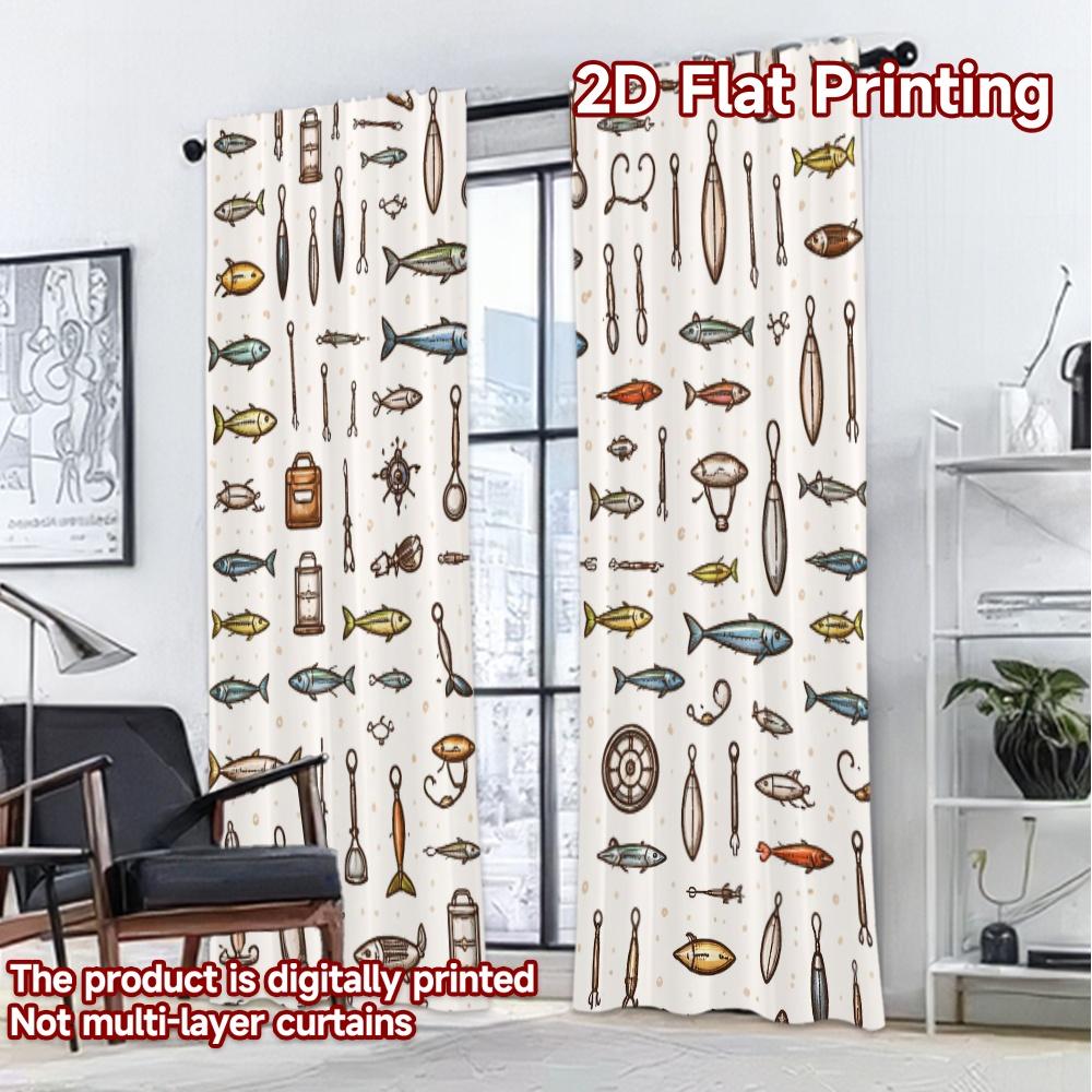 IMPRESSION PLATE 2D 2 pièces Rideaux (Sans Canne) Équipement de pêche et poissons Rideaux filtrants la lumière populaires Polyester Installation facile