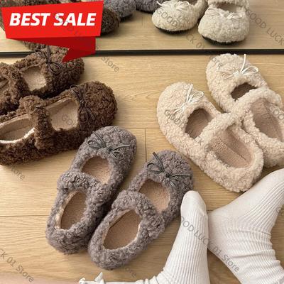 Mode 2025 Fellige Damen Ballerinas Komfort Runde Zehen Weiche Sohle Schuhe Outdoor Warme Kurze Plüschschuhe für Winter