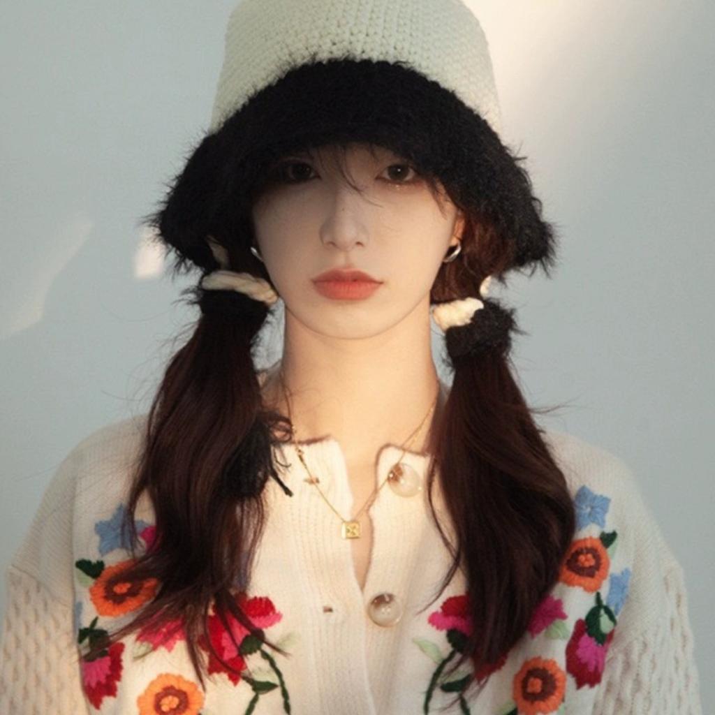 Handmade Thick Wool Hat for Women In Autumn and Winter Face Showing Little Fisherman Hat Ear Protection and Warm Knitted Pot Hat for Students