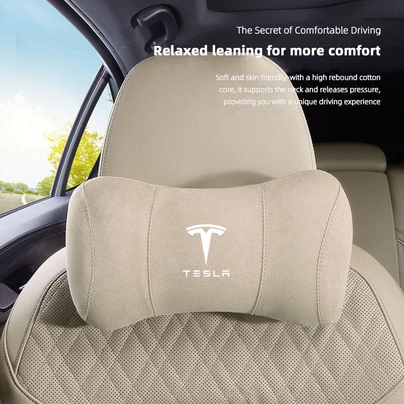 AMM1 High Quality Suede Car Headrest Auto Seat Neck Soft Pillow For Tesla Model 3 Model S Model X Model Y Cybertruck Roadster SpaceX