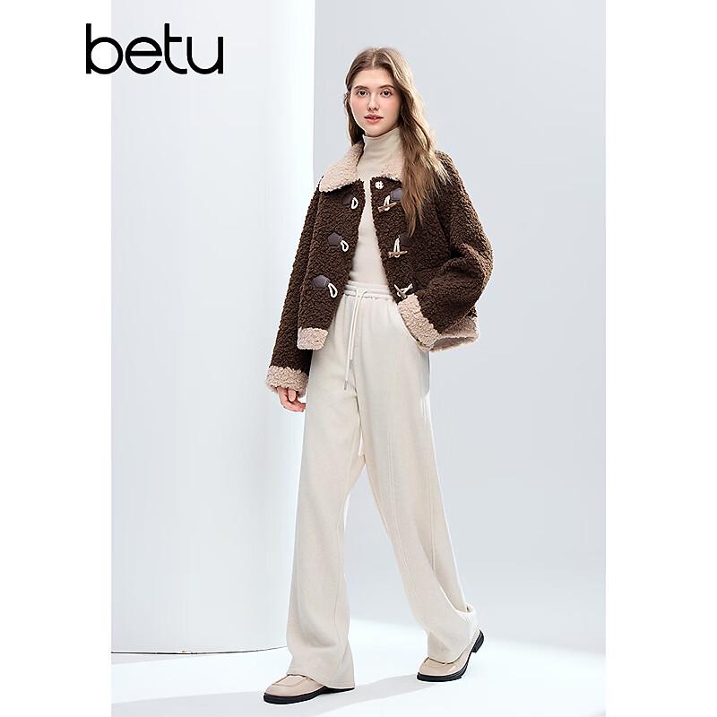 BETU Women's Faux Shearling Color Block Short Winter Jacket