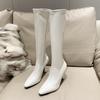 Autumn Soft Leather Pointed Toe Knee High Boots Women Fashion Thick Heels Shoes Street Style Mordern Long Botas Mujer