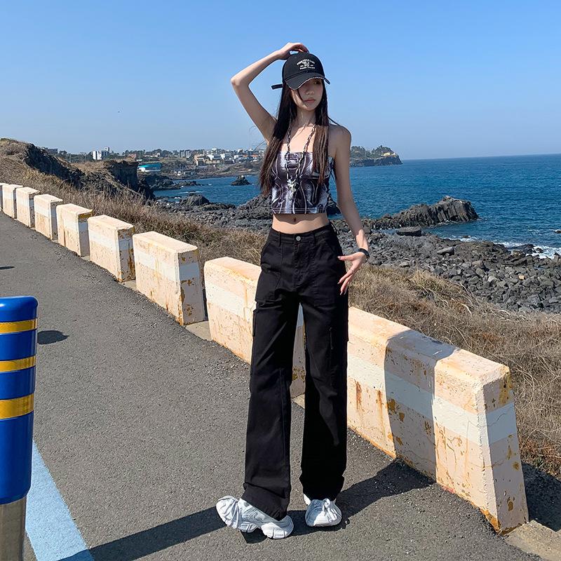 Women's Fleece-Lined High-Waisted Retro Straight-Leg Jeans with Multi-Pockets