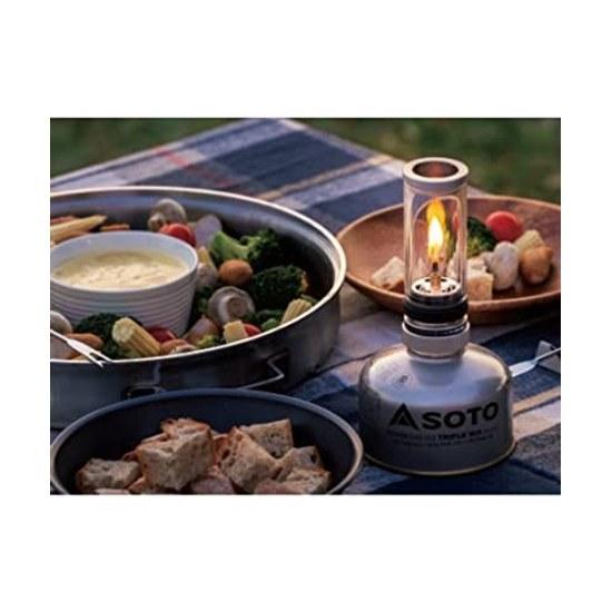 SOTO Japan-made candle-style gas lantern refill tank storage case included. Compatible various fuels (OD can CB lighter gas). Compact outdoor disaster