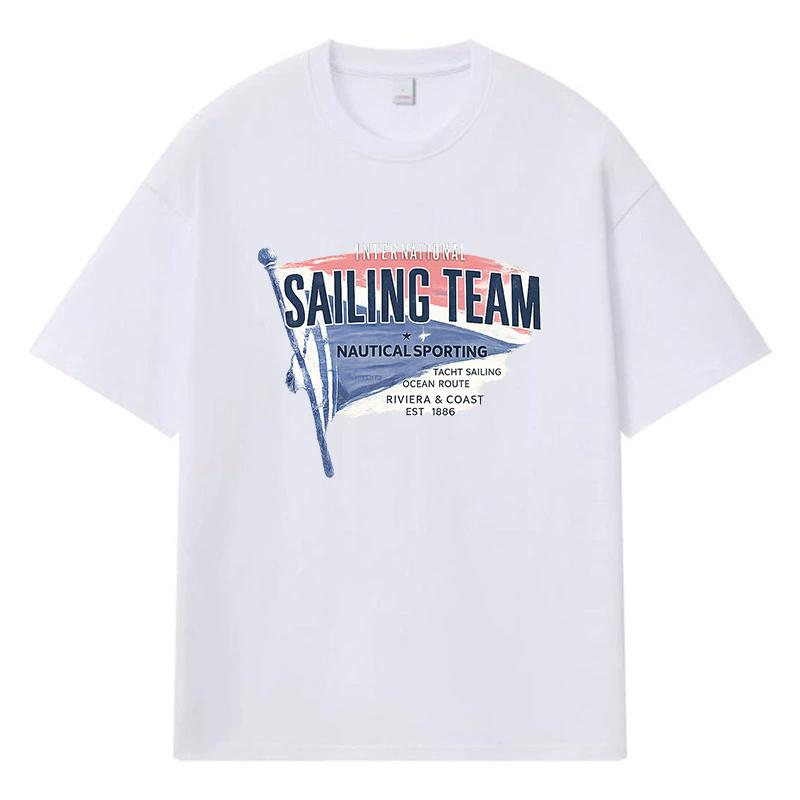 2026 Sailing Team Printed Graphic Y2k Harajuku Streetwear 100% Cotton T Shirt Casual Oversized Summer Men T-shirt
