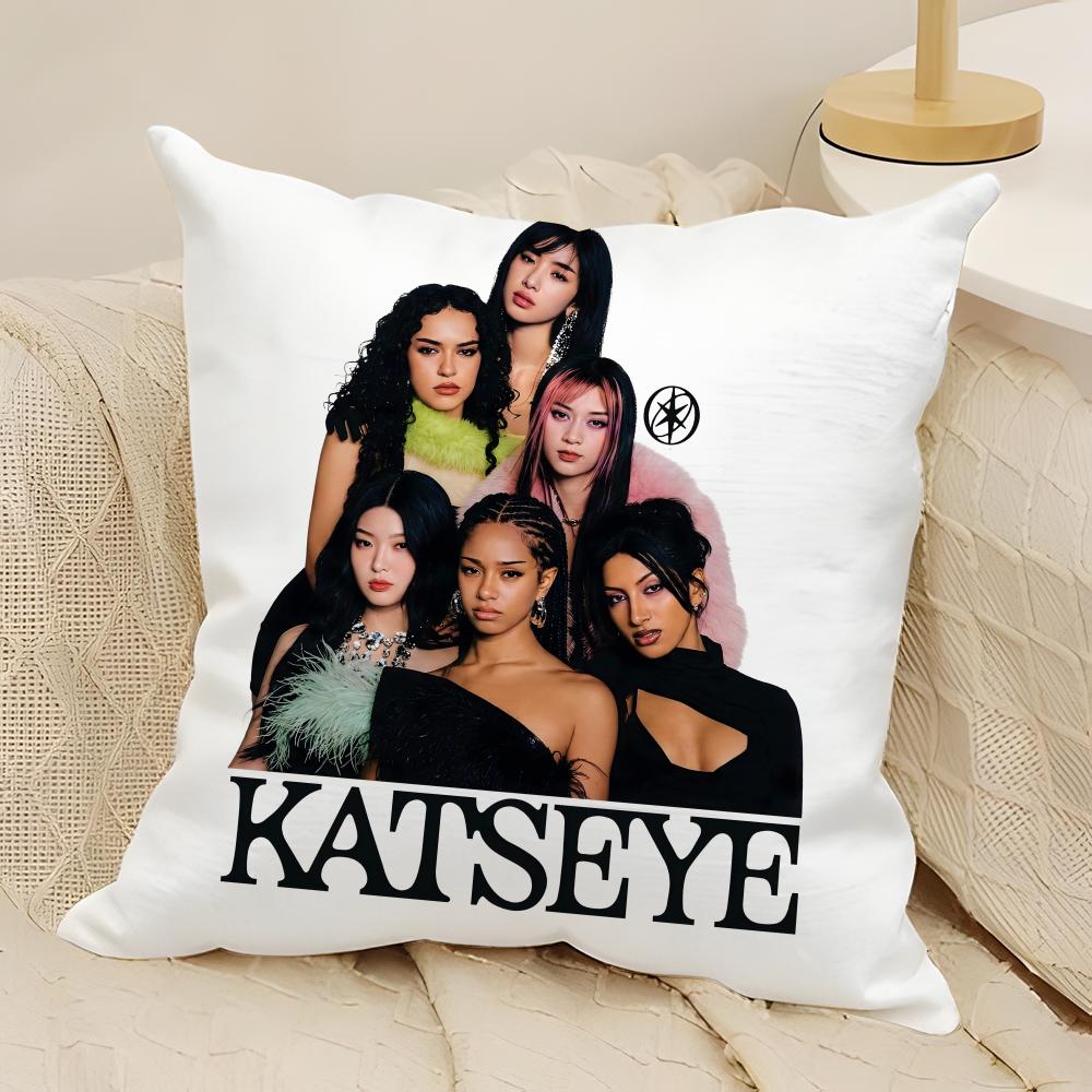Kpop Style Eyekons Kpop Style Band K-Katseye 3 Pillow Case Natural Linen Double-Sided Printing Sofa Home Decor Cushion Cover