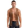 Men Faux Suede Tassel Detail Vest Fashion Rivets Fringe Trim Western Style Open Front Sleeveless Waistcoat