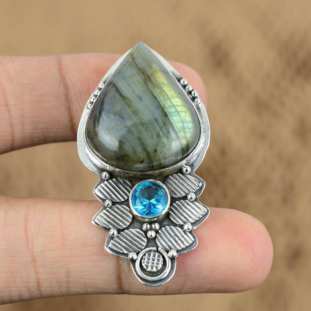 Wedding Gift For Her 925 Sterling Silver Natural Labradorite Gemstone Pendant