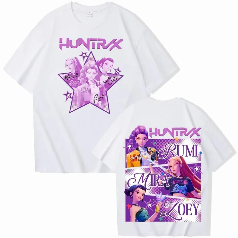Kpop Demon Hunters Fanmerch Mira Rumi Zoey Huntrix Shirt Summer Graphic Shirts Fan Gift Women's Men Casual Cotton Oversized Tees