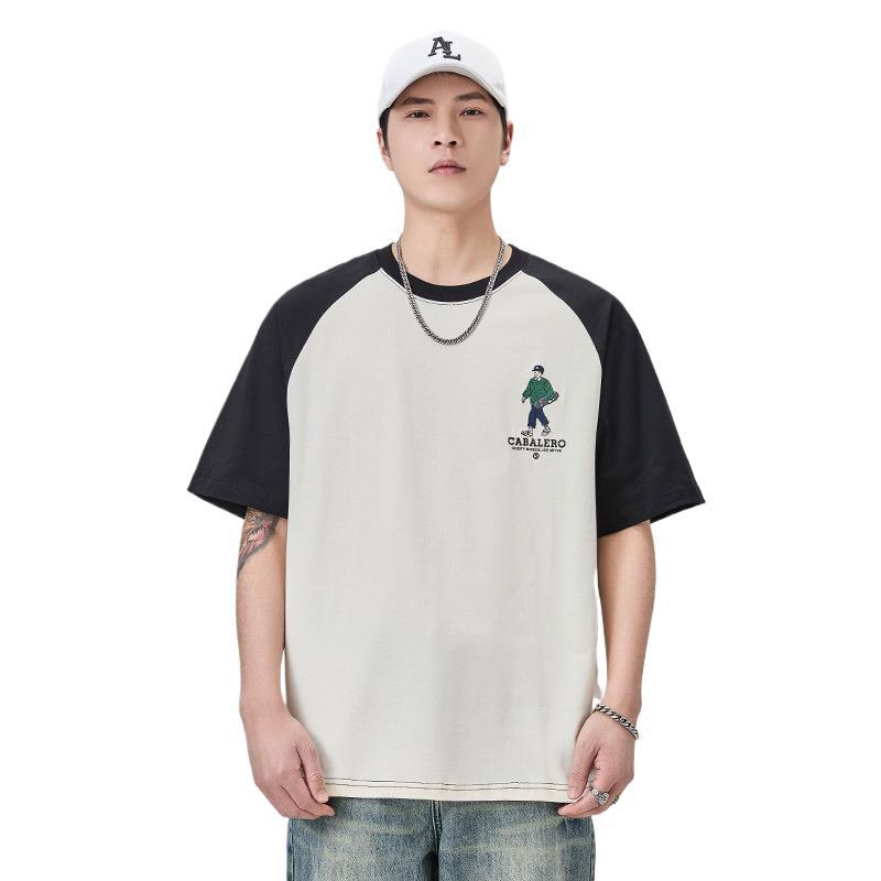 Updated Summer Printed Short-sleeved T-shirt for Mens Comfortable Fit Round Neck Half-sleeved Heavy Cotton T-shirt