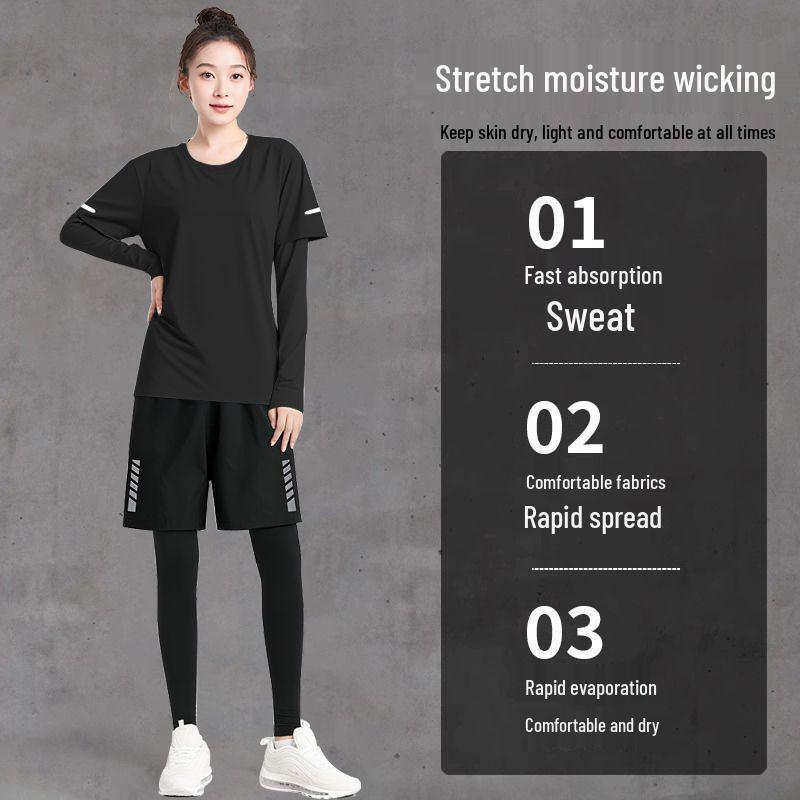 Dámská rychleschnoucí sada pro cyklistiku a běh ve větší velikosti z ledového hedvábí s topem s krátkým rukávem a legínami