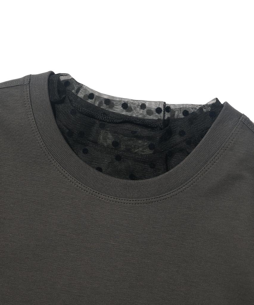 CARGOBROS FOR WOMAN Dot See-Through Long Sleeve Layered Short Sleeve Tee Set (Black/Charcoal)