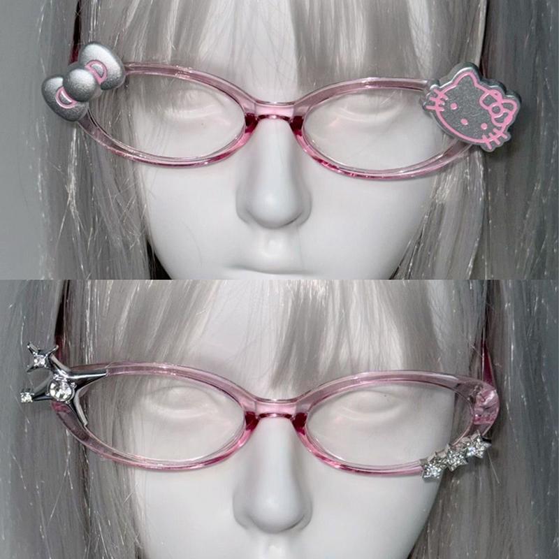 1/2Pcs Harajuku Japanese Charm Girl Hello Kitty Glasses Pink Shiny Bow Retro Y2K Hello Kitty Decorative Glasses Birthday Gift