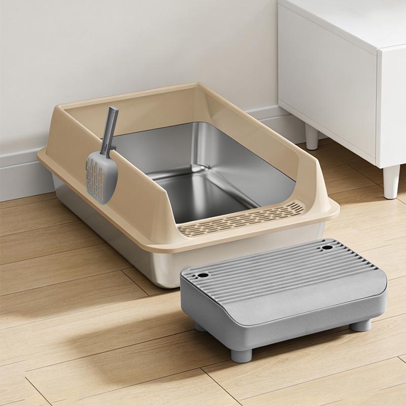 Extra Large Stainless Steel Anti-Splash Cat Litter Box: Easy-Clean, Semi-Enclosed, Deep Design