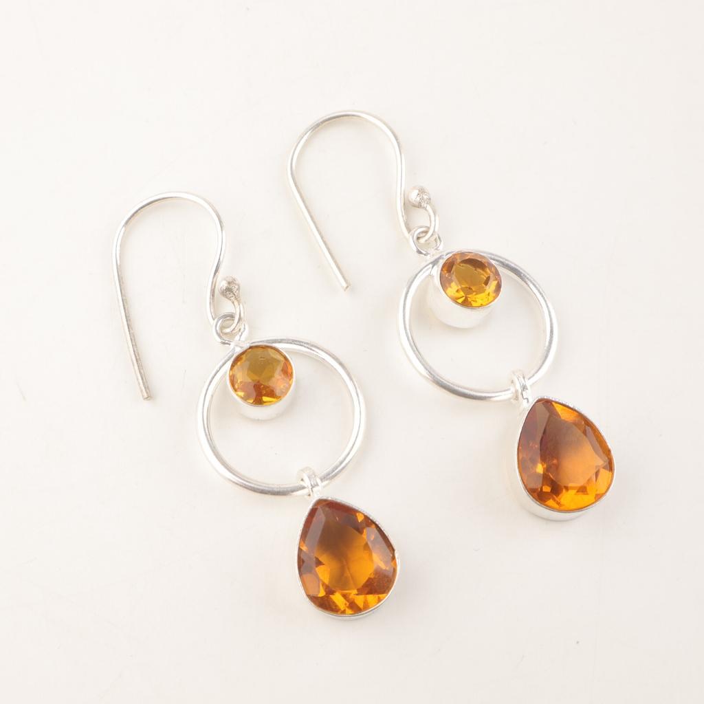 Natural Citrine Gemstone 925 Sterling Silver Jewelry Handmade Hook Earrings 2.0" EE-140-16