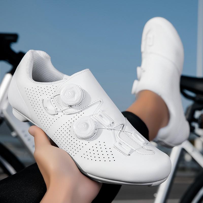 White Cycling Shoes Road MTB Riders Unisex Stiff Sole Non-Cleat Pedal Compatible Lightweight Breathable