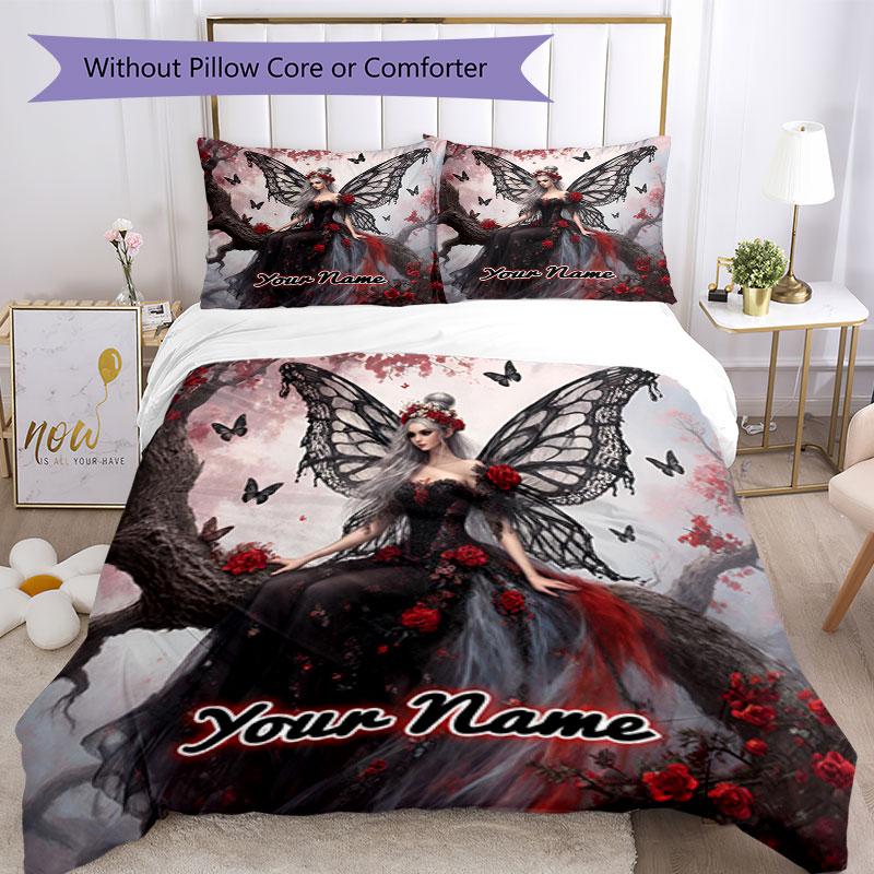 3PC Custom Name Fairy Dreams Black Bedding Set Printed Bedding Set Duvet Cover Closure Includes 1 Duvet Cover & 2 Pillowcases for All Seasons Bedroom
