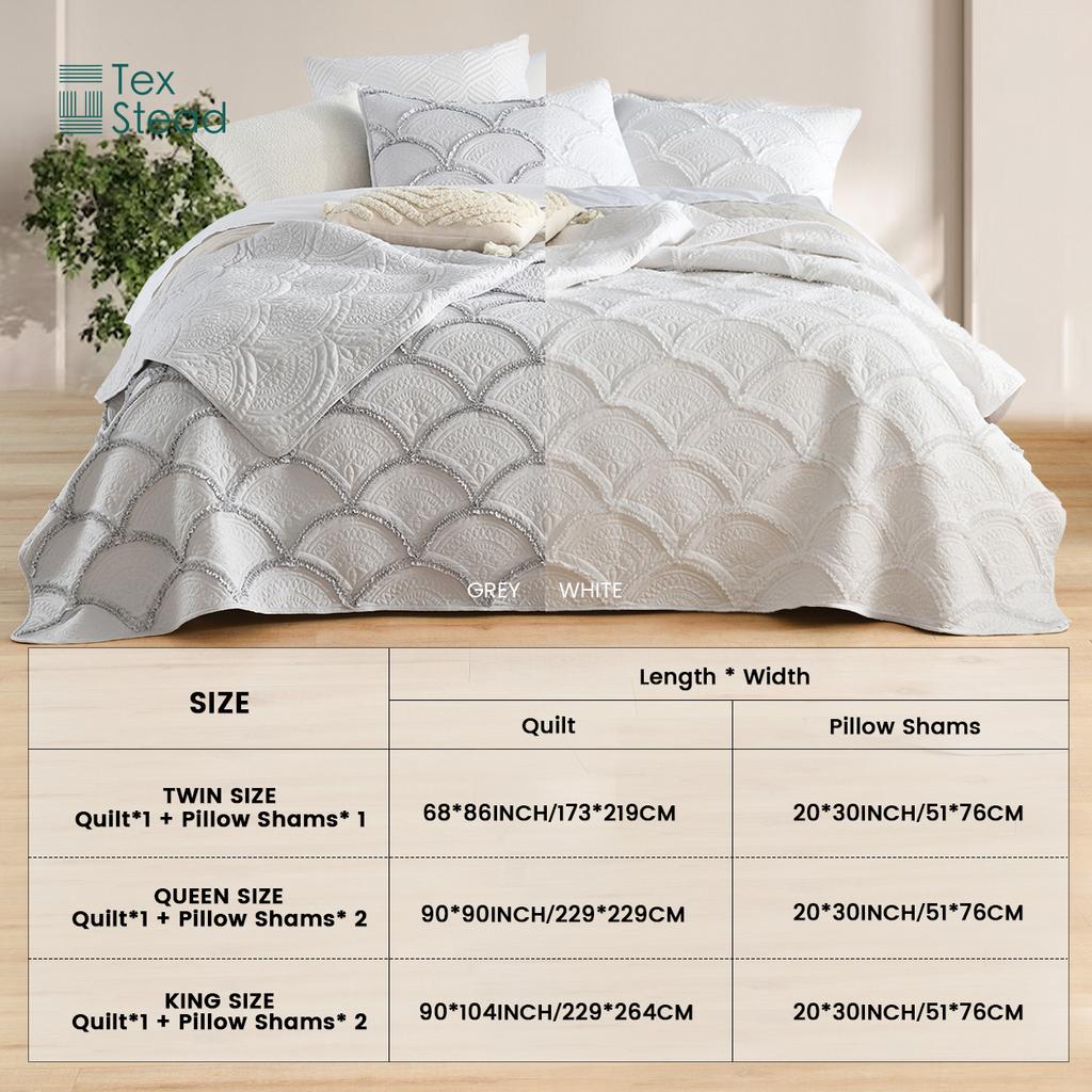 3 Pieces Tufted Bed in a Bag Comforter Set Soft and Embroidery Shabby Chic Boho Bohemian Solid Color Quilt, for All Season